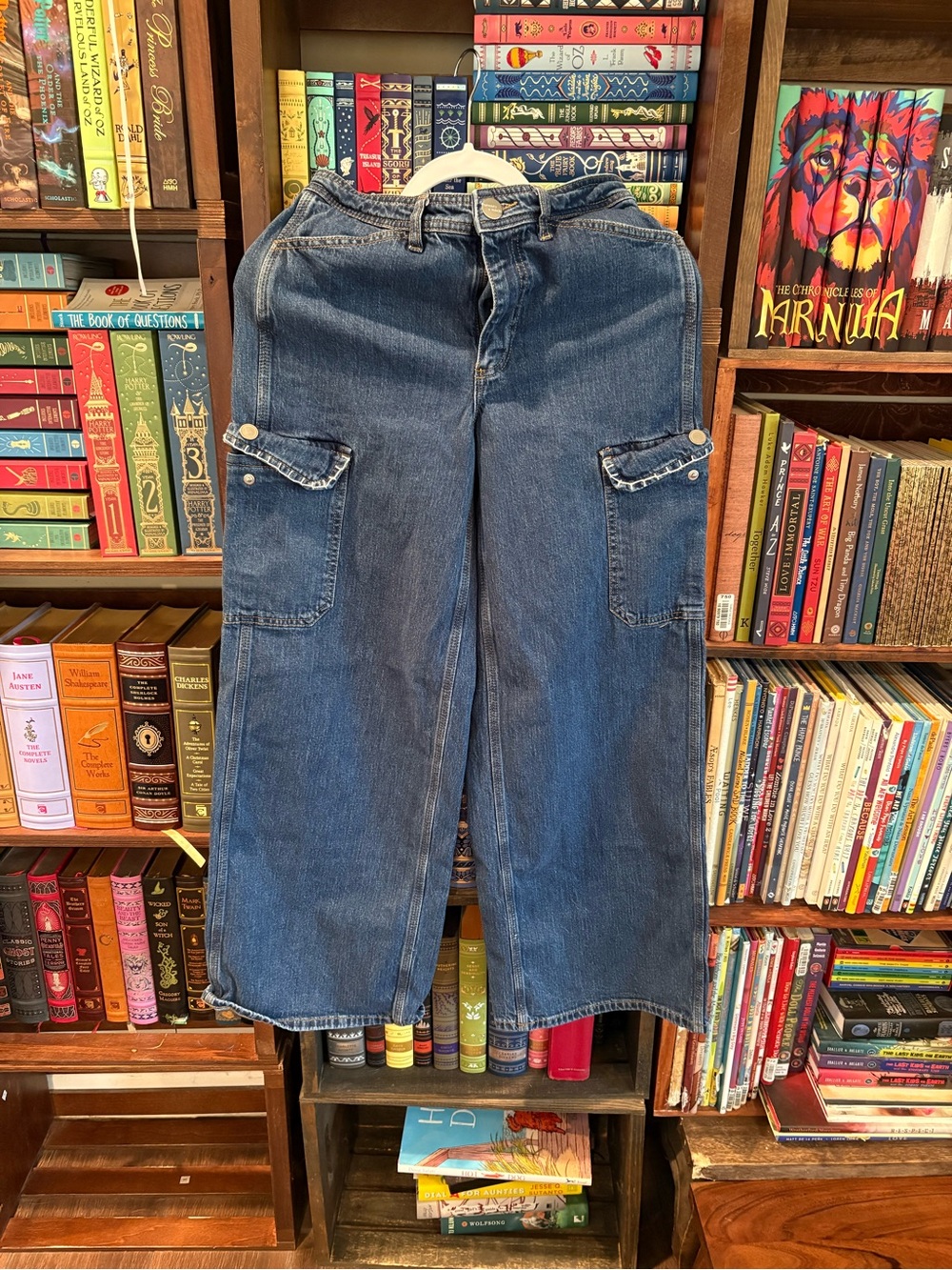 Women’s Blue Denim Wide-Leg Cargo Jeans